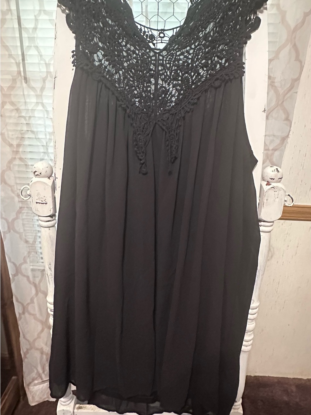 Black Crochet Yoke Midi Dress - Elegant Sleeveless Style